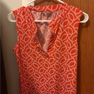 Chic Orange Patterned Sleeveless Blouse